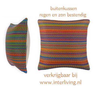 buitenkussen vrolijke gekleurde tinten - gestreept tropisch patroon - eco plastic
