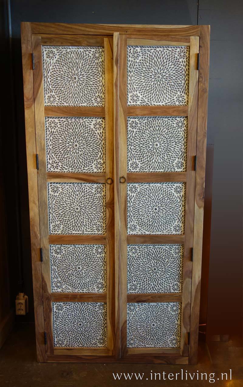 2 deurs kast met transparant turks mozaiek panelen - 180 cm hoog