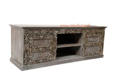 Indiaas kastje - tv kast - dressoir van mango hout - grey washed - 50*150*40