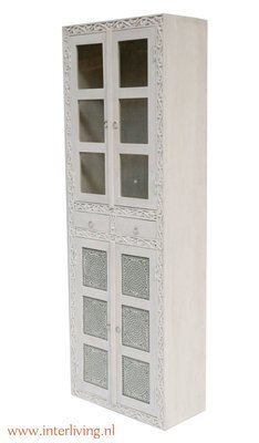 4 deurs vitrine kast met glas en transparante mozaïek panelen - 200 cm hoog
