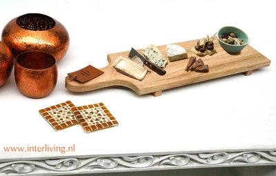 Kaasplank lang / borrelplank van mango hout - 54 x 16 cm - serveerplank met ophangkoortje van leer