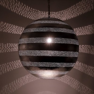 oosterse hanglamp bol filigrain-stijl XXL metaal vintage zilver - gaatjes patronen