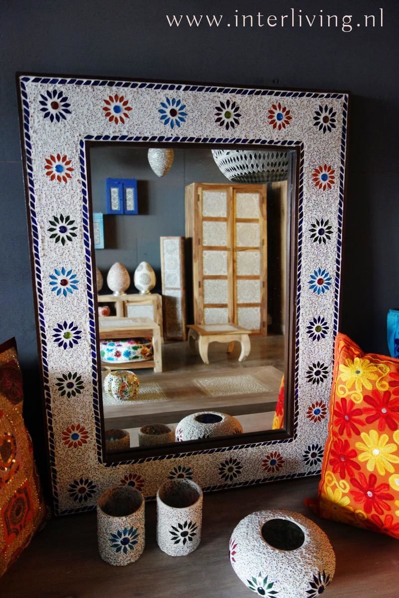 spiegel mozaïek multi colour met kralen