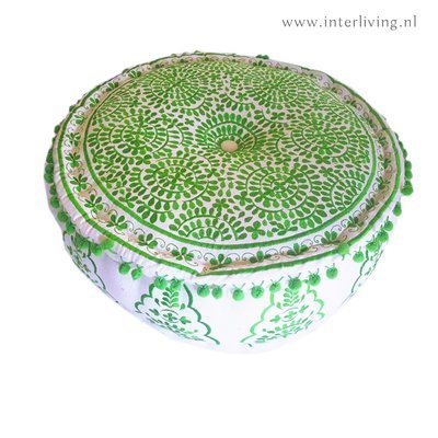 ronde poef goa 50 x 15 cm - groen - handgemaakt van katoen ronde poef goa 50 x 15 cm - groen - handgemaakt van katoen