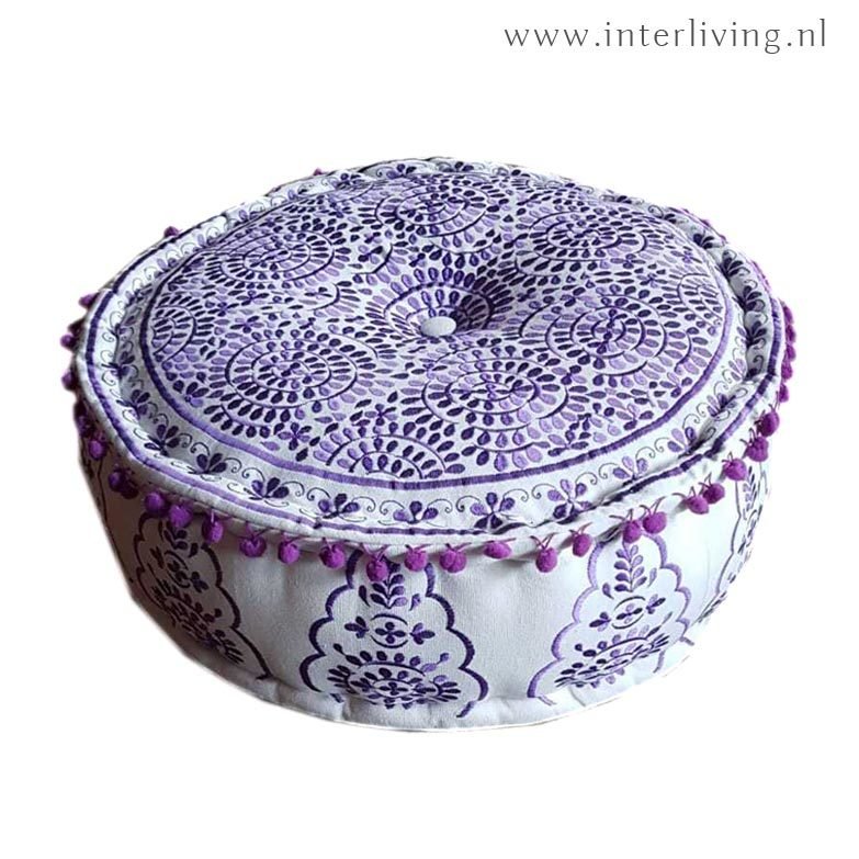 ronde poef goa 50 x 15 cm - paars - handgemaakt van katoen