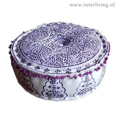 ronde poef goa 50 x 15 cm - paars - handgemaakt van katoen ronde poef goa 50 x 15 cm - paars - handgemaakt van katoen