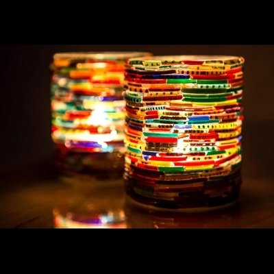 Twee stuks waxinehouder multi colour bangles all colours