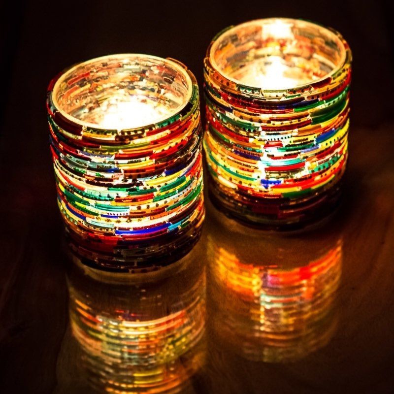 Twee stuks waxinehouder multi colour bangles all colours