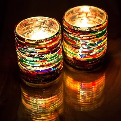 Twee stuks waxinehouder multi colour bangles all colours