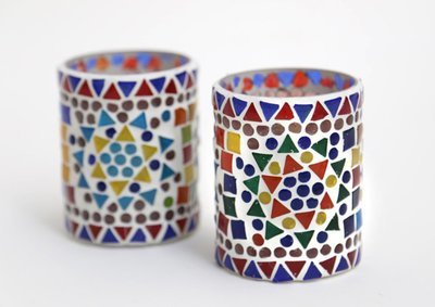 Twee stuks waxinehouder glasmozaïek multi colour