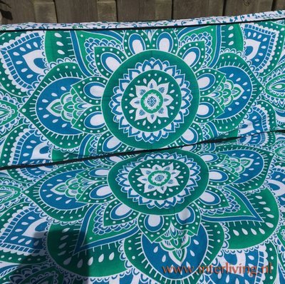 set Indiase kussenhoezen voor (euro) palletkussens - lotus print - kleur groen en blauw tinten