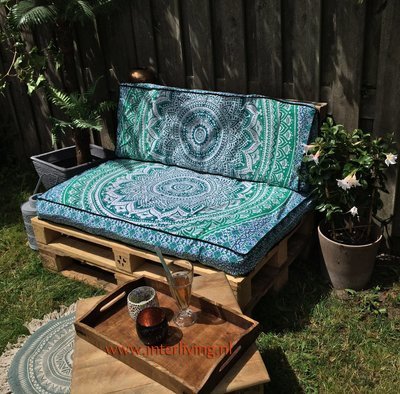 set Indiase kussenhoezen voor (euro) palletkussens - mandala print A - kleur groen