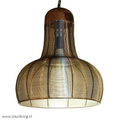 Industrieel chic - open hanglamp - zilver kleurig gevlochten draad met mangohout top Industrieel chic - open hanglamp - zilver kleurig gevlochten draad met mangohout top