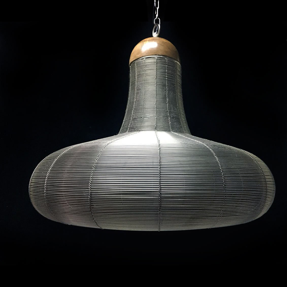 Industriële hoed hanglamp draad - geometrische open draadhanglamp van  gevlochten zilverkleurig ijzerdraad met hout afwerking