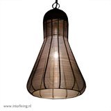 Industriële cone hanglamp draad - geometrische open draadhanglamp van gevlochten zilverkleurig ijzerdraad met hout afwerking