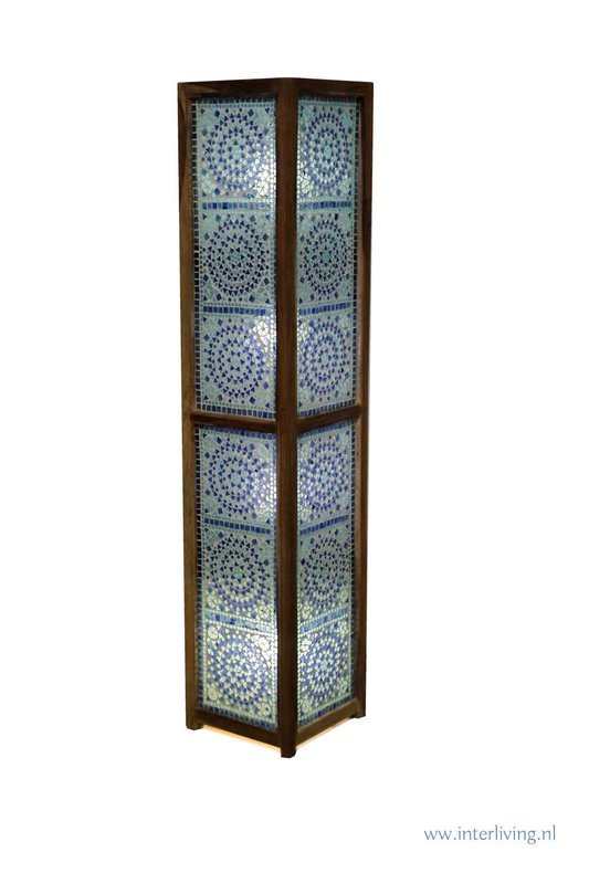 vloerlamp mozaïek blauw / hout unfinished 120 cm