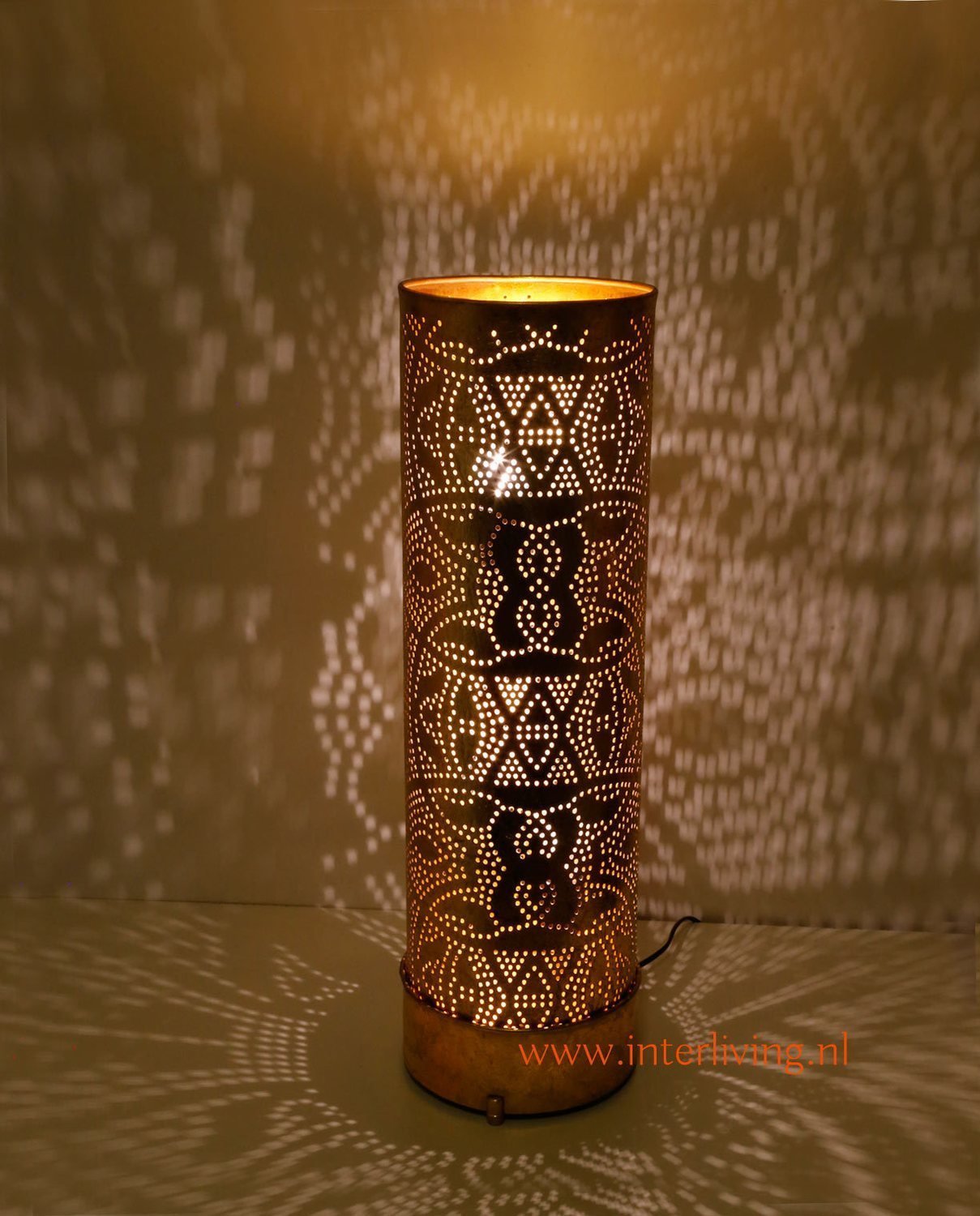 oosterse vloerlamp of staande lamp met filigrain gaatjes patronen van metaal - vintage goud look - meerdere maten, maat: 65 cm