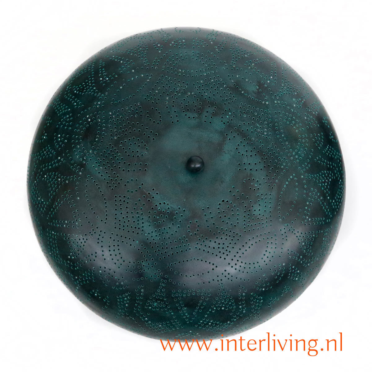 Gekleurde vintage filigrain plafonniere oosterse gaatjes patronen- donker metaal met groen- doorsnede 38 cm