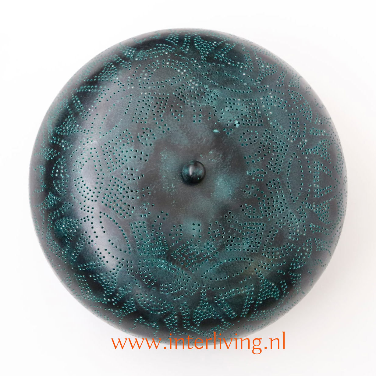 Gekleurde vintage filigrain plafonniere - donker metaal met groen - doorsnede 25 cm