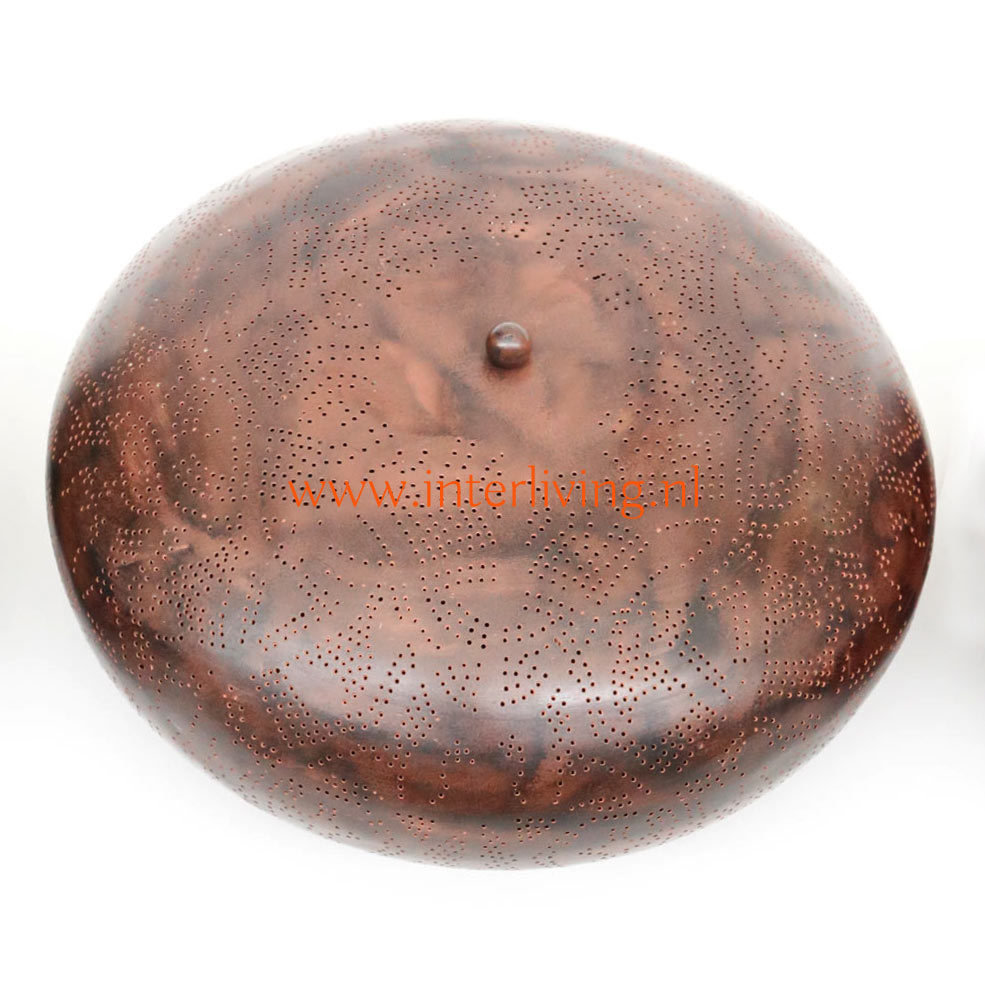 Gekleurde vintage filigrain plafonniere met een matte bruine zwarte finish - doorsnede 38 cm