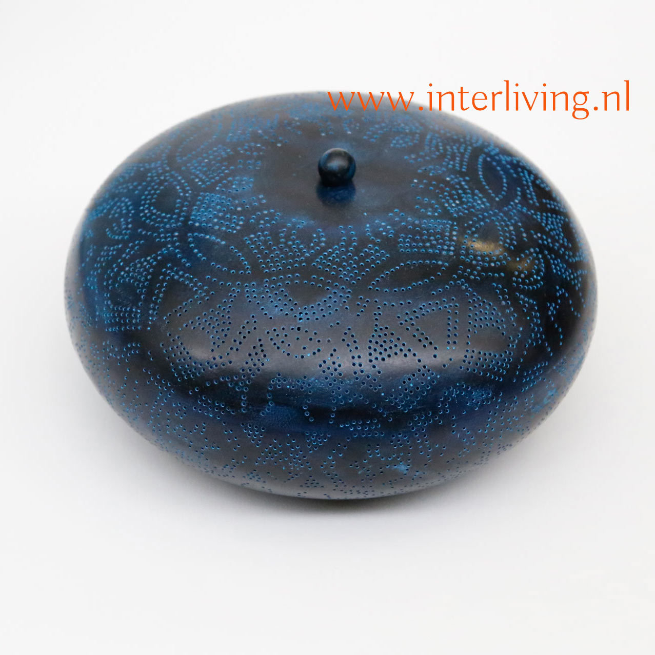 Gekleurde vintage filigrain plafonniere - mat zwart met blauw- doorsnede 25 cm