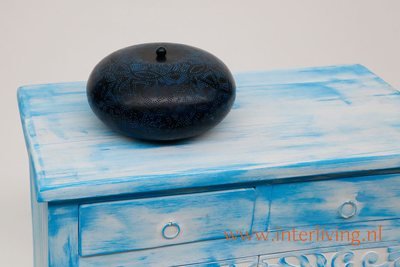 Gekleurde vintage filigrain plafonniere - mat zwart met blauw- doorsnede 25 cm
