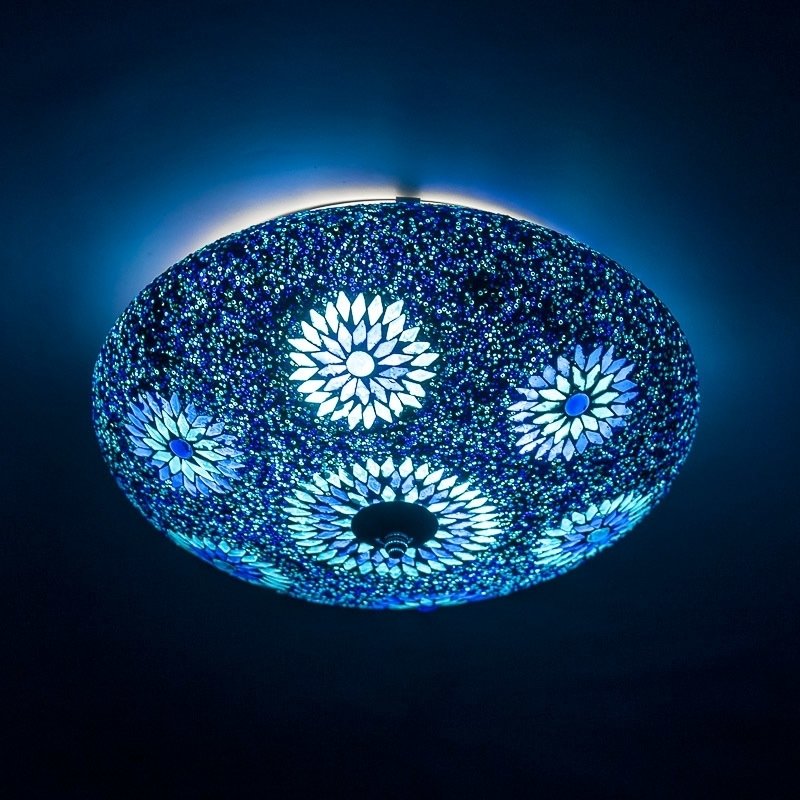 plafonnière mozaïek Turks design 38 cm - blauw met kralen
