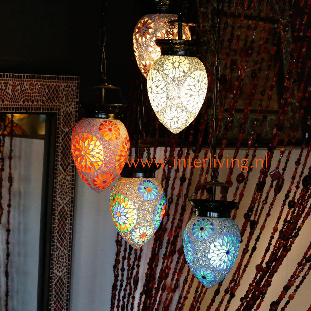 oosterse 5 bol hanglamp papaja - mozaïek turkish design met kralen