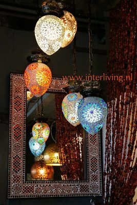 oosterse 5 bol hanglamp papaja - mozaïek turkish design met kralen