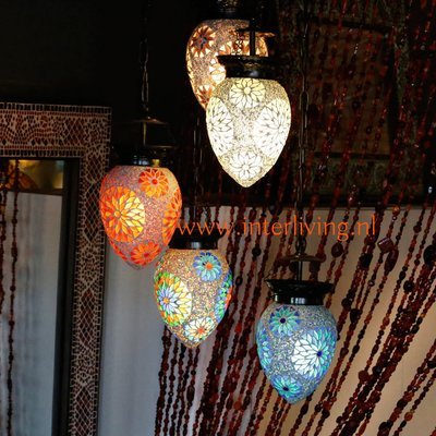 oosterse 5 bol hanglamp papaja - mozaïek turkish design met kralen oosterse 5 bol hanglamp papaja - mozaïek turkish design met kralen