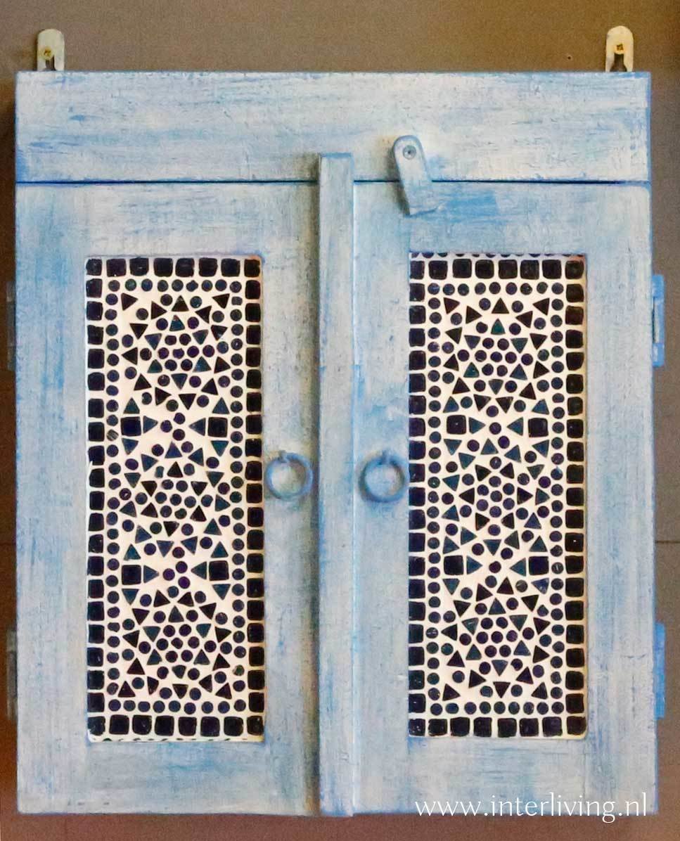 kastje recycled  wood - blue washed mozaiek