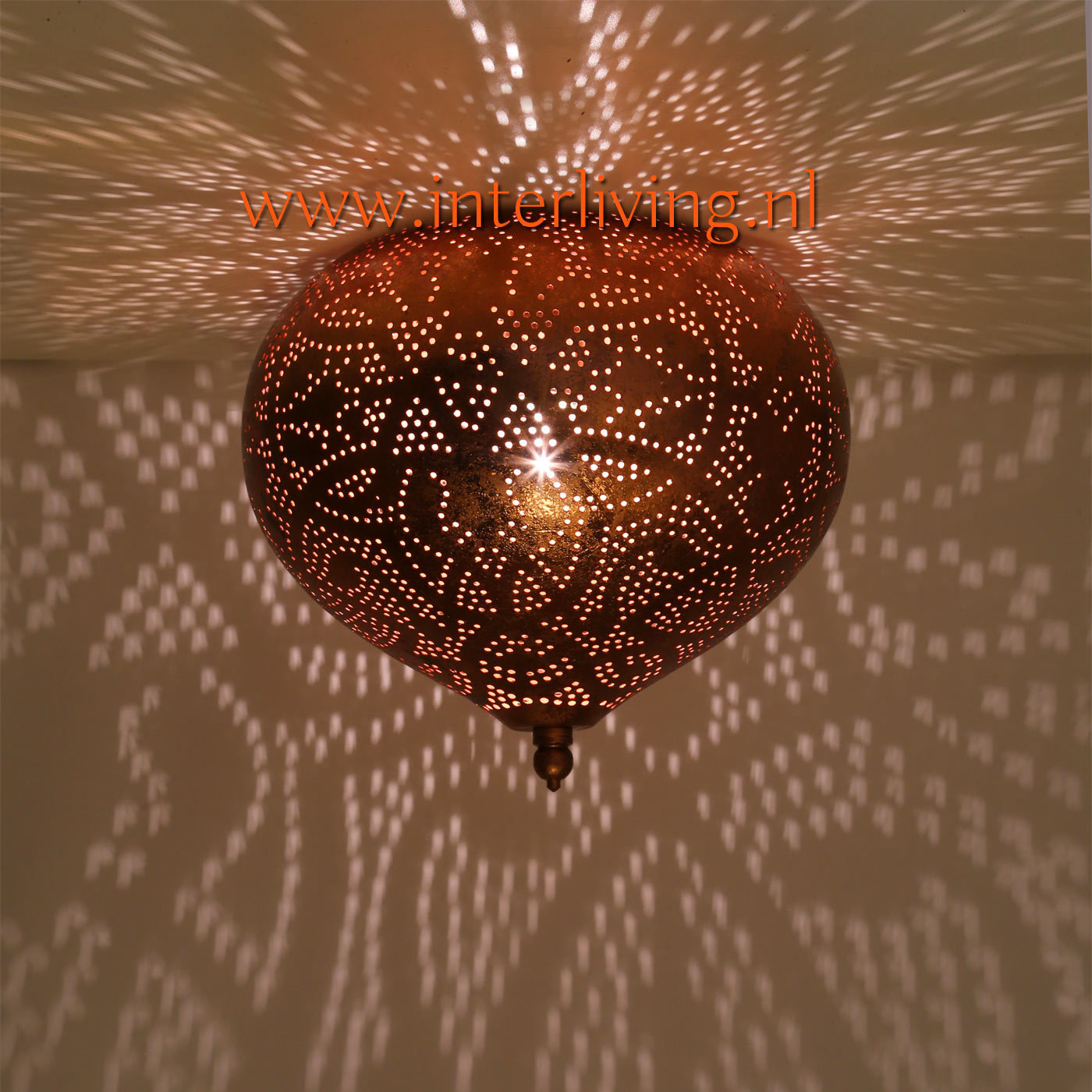 Plafondlamp druppel model met filigrain - verweerd vintage koper stijl