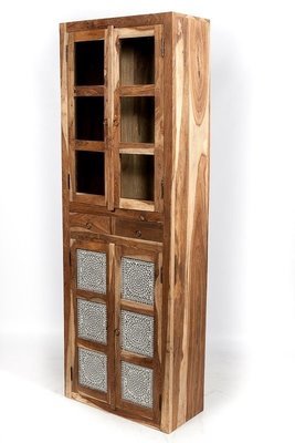 4 deurs vitrine kast met glas en transparante mozaïek panelen - 200 cm hoog