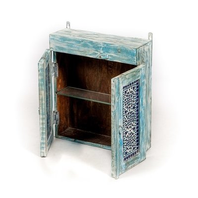 Small cupboard / handmade cabinet made of recycled old wood- antique blue wash finish