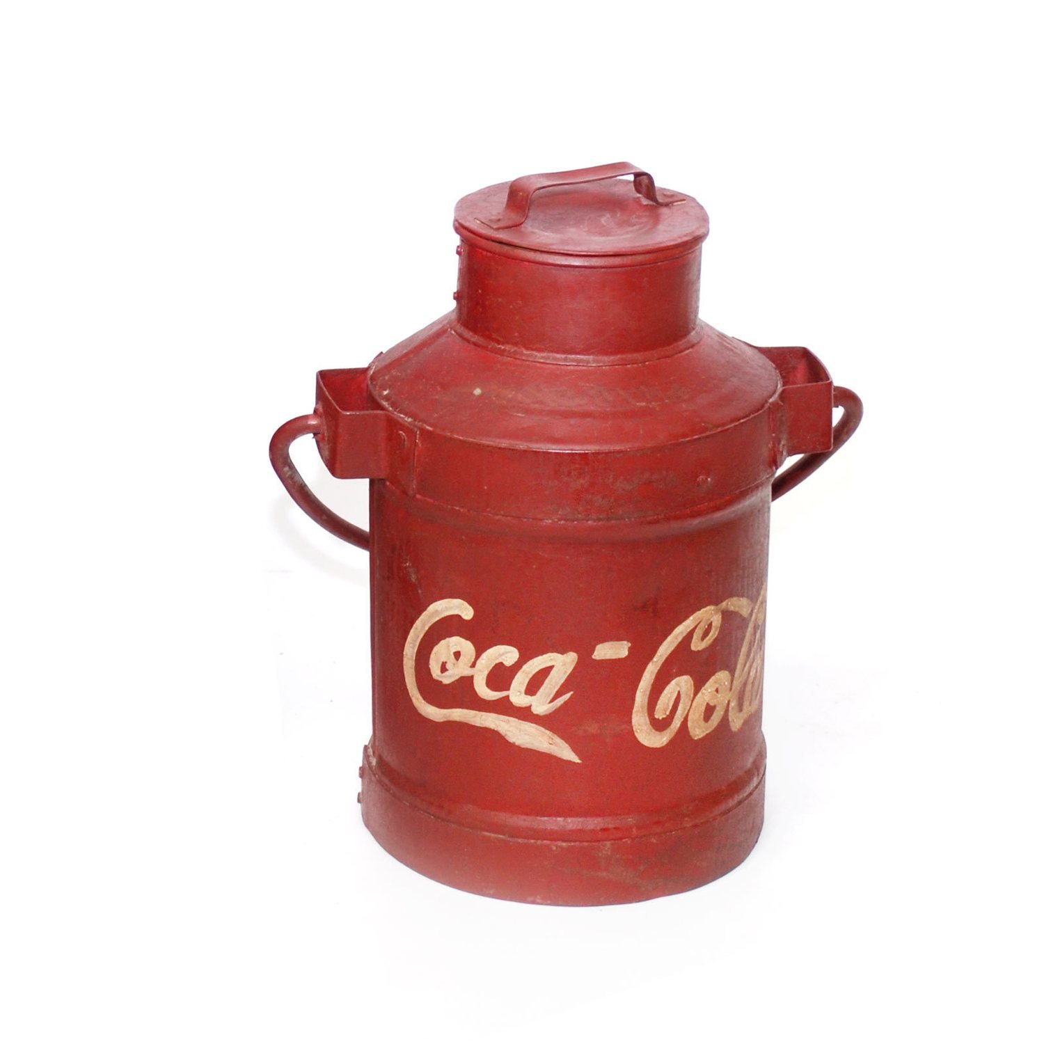 retro woondecoratie: oude metalen melkbus in Coca Cola vintage style  - handgemaakt uit India, maat: Melkbus Coca Cola small