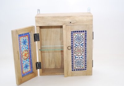 kastje onbehandeld massief hout met multi colour mozaiek - badkamer / hal / gang