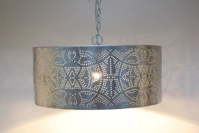 Hanglamp cylinder filigrain-stijl metaal zilver Hanglamp cylinder filigrain-stijl metaal zilver
