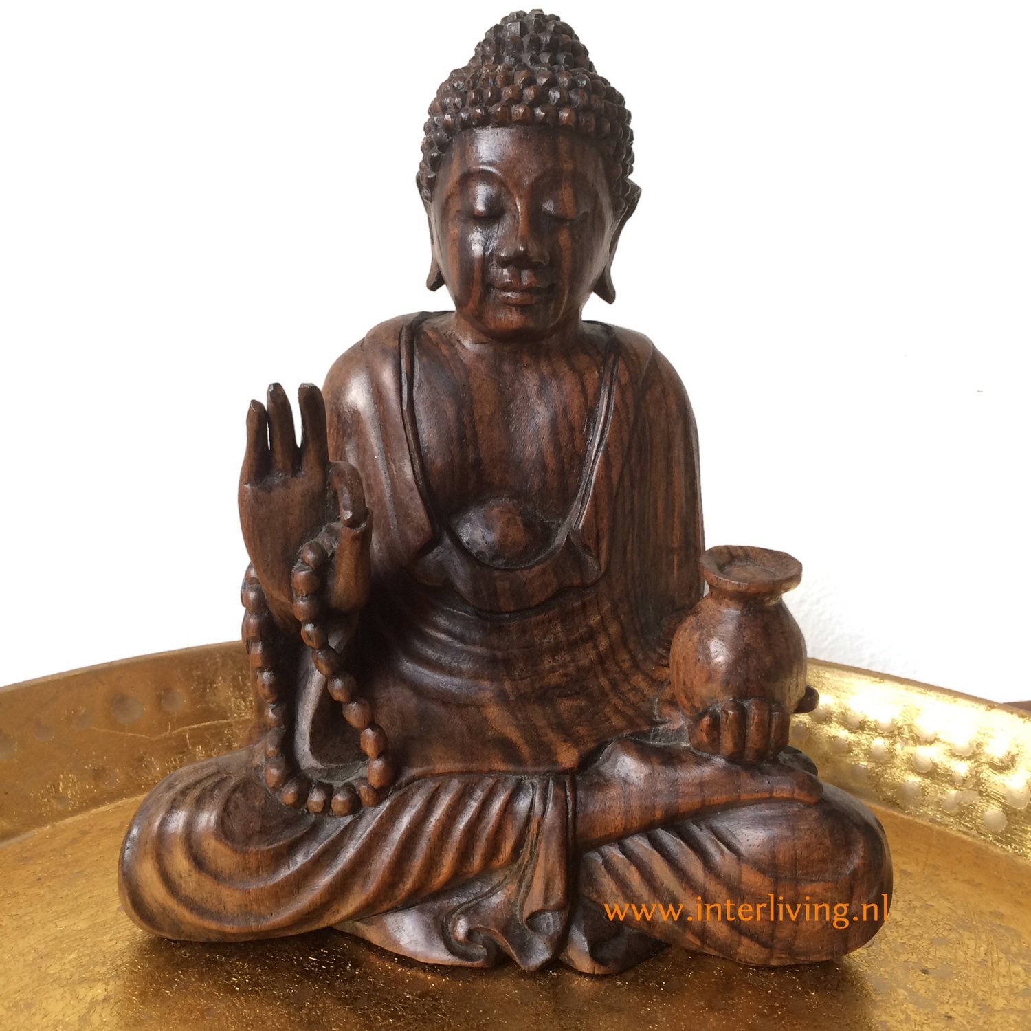 Conciërge wereld basketbal Houten Boeddha beeld in zittende meditatie pose - massief suar hout met  houtsnijwerk - Vitarka mudra