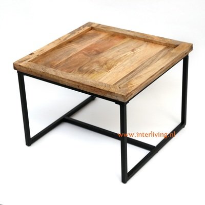 salontafel mangohout vierkant met zwart metalen frame / vierkant model met opstaande rand