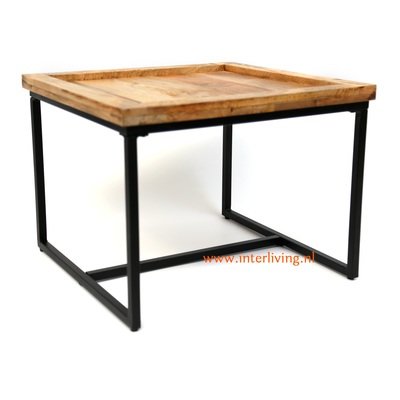 salontafel mangohout vierkant met zwart metalen frame / vierkant model met opstaande rand