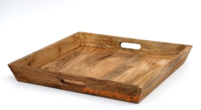 dienblad van naturel mangohout (onbehandeld) - vierkant model XL