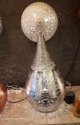 druppelmodel tafellamp - filigrain met gedraaid metaaldraad - vintage zilver