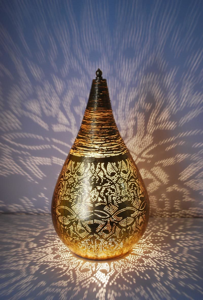 druppelmodel tafellamp - filigrain met gedraaid metaaldraad - vintage goud