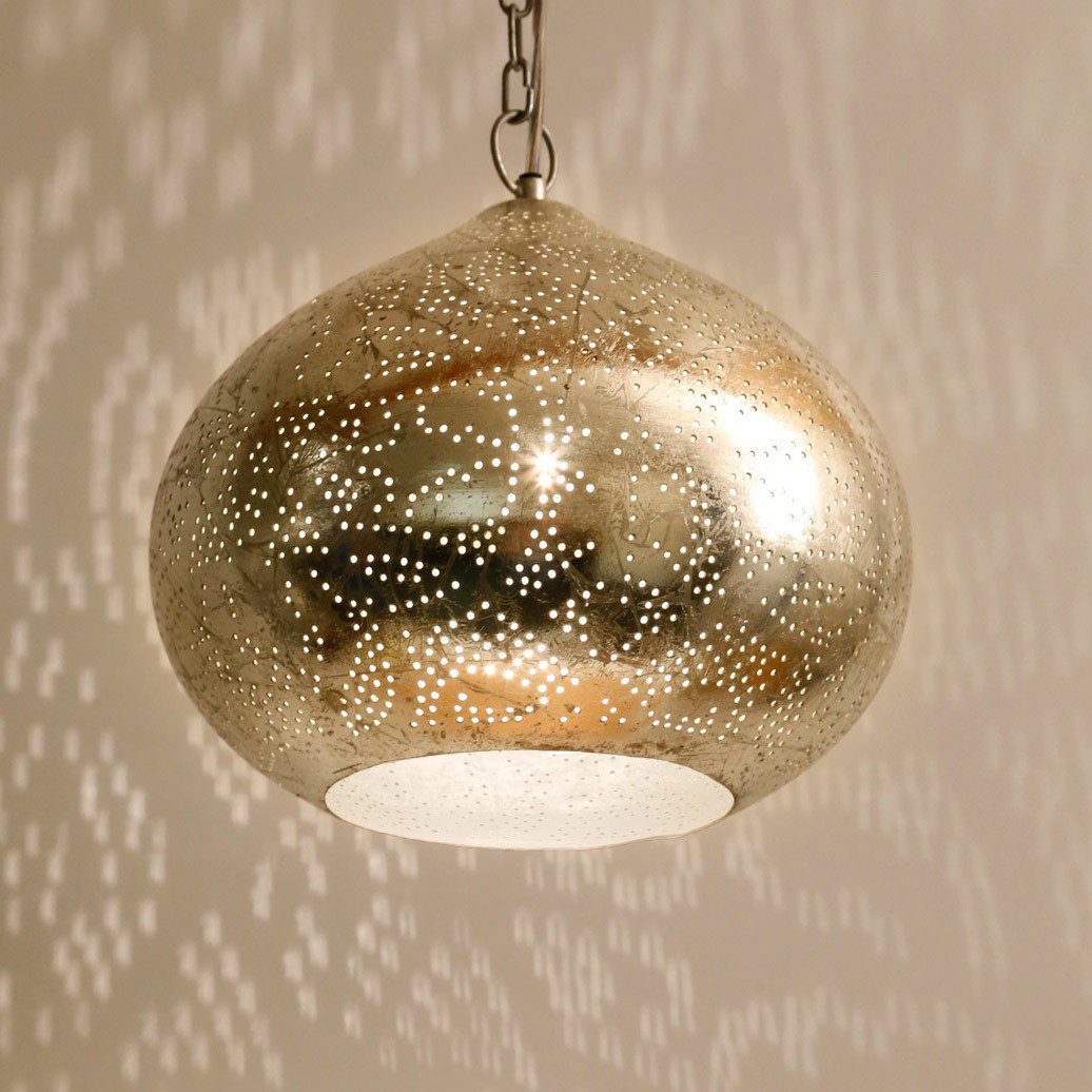 Hanglamp pompoen filigrain-stijl metaal zilver finish (binnen- en buitenkant)