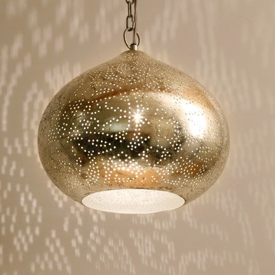 Hanglamp pompoen filigrain-stijl metaal zilver finish (binnen- en buitenkant) Hanglamp pompoen filigrain-stijl metaal zilver finish (binnen- en buitenkant)