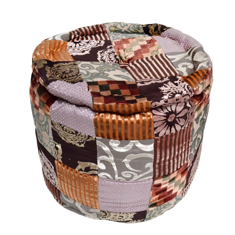 Poef multi colour bruintinten patchwork doorsnede 45 cm hoogte 45 cm