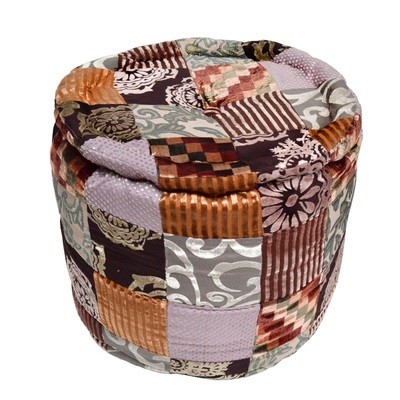 Poef multi colour bruintinten patchwork doorsnede 45 cm hoogte 45 cm