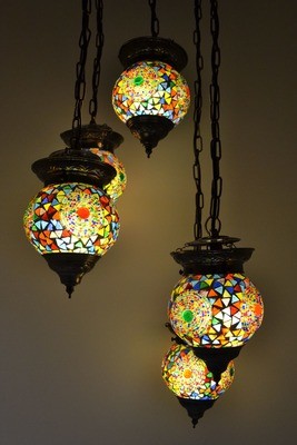 hanglamp met 5 bollen mozaïek & kralen multi colour hanglamp met 5 bollen mozaïek & kralen multi colour