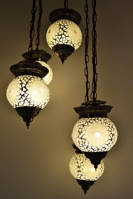 hanglamp met 5 bollen mozaïek & kralen transparant hanglamp met 5 bollen mozaïek & kralen transparant