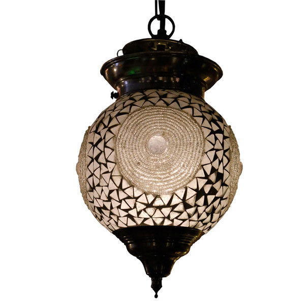 hanglamp bol transparant mozaïek beads & triangles